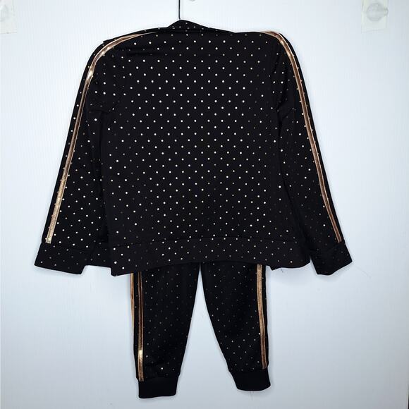 Adidas Kids Polka Dot Tracksuit Girls 6 Black Rose Gold Sweatsuit Outfit Holiday - Picture 12 of 13